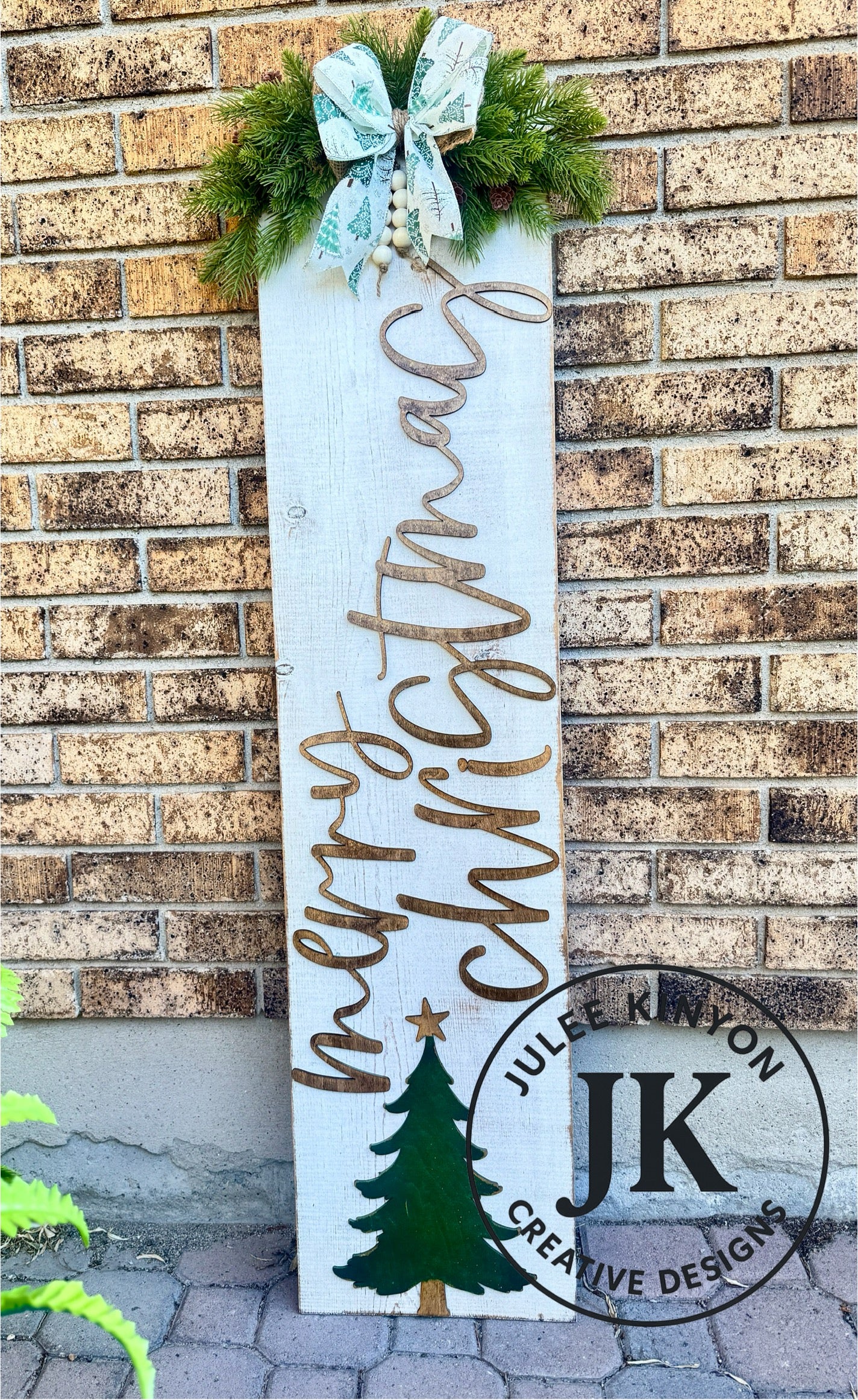 Neutral Christmas Tree porch sign